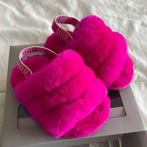 pink ugg fuzzy baby slides NWT